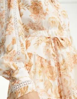 Forever New Petite - Vestito Corto Con Inserto In Pizzo Color Albicocca A Fiori -Vendite ASOS Maternity || RIVER ISLAND || Monki 204058825 4