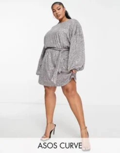 ASOS DESIGN Curve - Vestito Corto Oversize In Paillettes Antracite