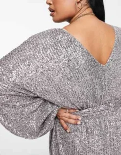 ASOS DESIGN Curve - Vestito Corto Oversize In Paillettes Antracite -Vendite ASOS Maternity || RIVER ISLAND || Monki 204059410 4