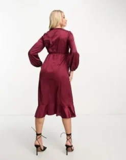 New Look Maternity - Vestito Midi Avvolgente In Raso Bordeaux -Vendite ASOS Maternity || RIVER ISLAND || Monki 204061539 4