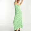 ASOS DESIGN - Vestito Midi Verde E Bianco A Fiori Con Bustino Arricciato E Fascette Sottili