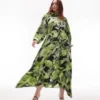 Topshop Curve - Vestito Camicia Allacciato In Vita Verde A Fiori