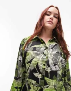 Topshop Curve - Vestito Camicia Allacciato In Vita Verde A Fiori -Vendite ASOS Maternity || RIVER ISLAND || Monki 204080311 3