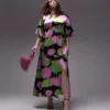 Topshop Curve - Vestito Midi Da Cerimonia Con Maniche A Pipistrello E Stampa A Fiori Vivaci Multicolore