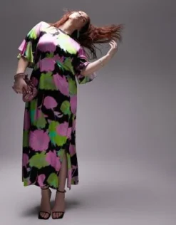 Topshop Curve - Vestito Midi Da Cerimonia Con Maniche A Pipistrello E Stampa A Fiori Vivaci Multicolore -Vendite ASOS Maternity || RIVER ISLAND || Monki 204086343 3