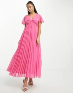 ASOS DESIGN Petite - Vestito Lungo Rosa Acceso Con Fondo A Pieghe E Maniche A Mantella -Vendite ASOS Maternity || RIVER ISLAND || Monki 204088093 4