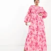 ASOS DESIGN Curve - Vestito Lungo A Fiori Con Coulisse In Vita