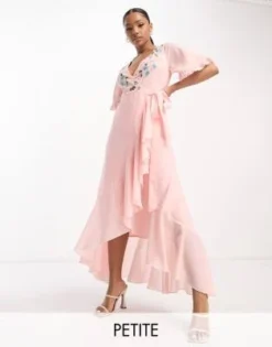 Maya Petite - Vestito A Portafoglio Ricamato Rosa Velato