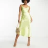 ASOS DESIGN Tall - Vestito Sottoveste Midi Ad Apice Alto In Raso Martellato Color Lime