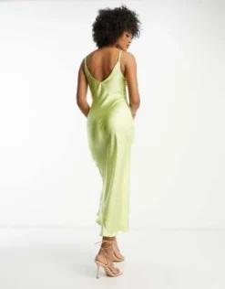 ASOS DESIGN Tall - Vestito Sottoveste Midi Ad Apice Alto In Raso Martellato Color Lime -Vendite ASOS Maternity || RIVER ISLAND || Monki 204091484 2