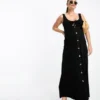 ASOS Maternity ASOS DESIGN Maternity - Vestito Midi Senza Maniche Nero Con Bottoni E Laccetti