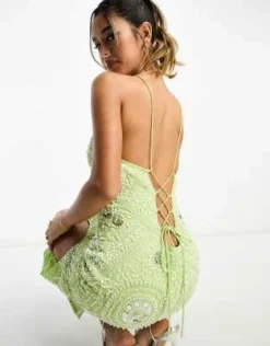 ASOS DESIGN - Vestito Midi Allacciato Al Collo Verde Lime Con Perline Bianche -Vendite ASOS Maternity || RIVER ISLAND || Monki 204097549 3