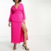 ASOS DESIGN Tall - Vestito Midi A Pieghe Rosa Acceso Con Cintura