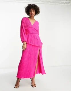 ASOS DESIGN Tall - Vestito Midi A Pieghe Rosa Acceso Con Cintura -Vendite ASOS Maternity || RIVER ISLAND || Monki 204098018 4