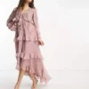 ASOS DESIGN Petite - Vestito Midi Morbido Color Cipria A Fiori Con Bottoni