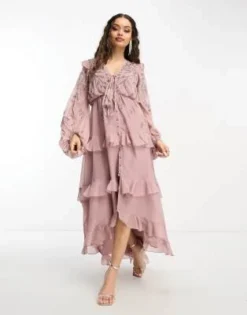 ASOS DESIGN Petite - Vestito Midi Morbido Color Cipria A Fiori Con Bottoni -Vendite ASOS Maternity || RIVER ISLAND || Monki 204098896 4