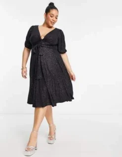 Yours - Vestito Corto Nero Glitterato Con Nodo Sul Davanti