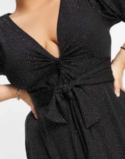 Yours - Vestito Corto Nero Glitterato Con Nodo Sul Davanti -Vendite ASOS Maternity || RIVER ISLAND || Monki 204104275 4