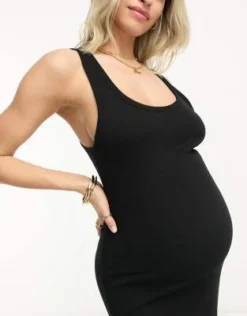 ASOS Maternity ASOS DESIGN Maternity - Vestito Midi Con Spalline Sottili Nero A Coste Con Scollo Rotondo -Vendite ASOS Maternity || RIVER ISLAND || Monki 204106360 3