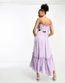 ASOS DESIGN - Vestito Midi In Raso Lilla Con Bustino Arricciato, Cut-out E Laccetti -Vendite ASOS Maternity || RIVER ISLAND || Monki 204117113 2