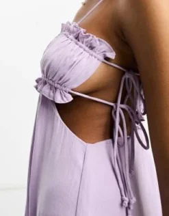 ASOS DESIGN - Vestito Midi In Raso Lilla Con Bustino Arricciato, Cut-out E Laccetti -Vendite ASOS Maternity || RIVER ISLAND || Monki 204117113 3