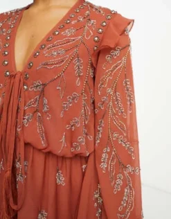 ASOS DESIGN Tall - Vestito Midi Morbido Color Ruggine A Fiori Con Bottoni -Vendite ASOS Maternity || RIVER ISLAND || Monki 204117216 2