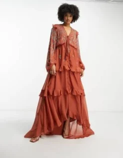 ASOS DESIGN Tall - Vestito Midi Morbido Color Ruggine A Fiori Con Bottoni -Vendite ASOS Maternity || RIVER ISLAND || Monki 204117216 4