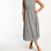The Frolic - Rubellite - Vestito Estivo Allacciato Al Collo Con Gonna Al Polpaccio Nero E Bianco Testurizzato A Quadretti