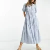 ASOS DESIGN - Vestito Midi A Balze Raccolto In Vita Blu A Quadri Stile Picnic