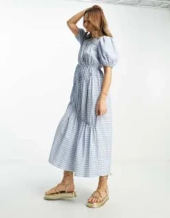 ASOS DESIGN - Vestito Midi A Balze Raccolto In Vita Blu A Quadri Stile Picnic -Vendite ASOS Maternity || RIVER ISLAND || Monki 204131916 3