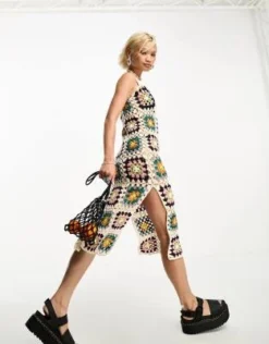 Reclaimed Vintage - Edizione Limitata - Vestito Midi Multicolore All'uncinetto