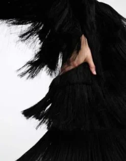 ASOS LUXE Curve - Vestito Corto Nero Con Frange E Scollo Alla Bardot -Vendite ASOS Maternity || RIVER ISLAND || Monki 204152722 3