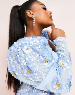 ASOS LUXE Curve - Vestito Midi Decorato Bianco E Blu A Fiori Con Maniche A Sbuffo -Vendite ASOS Maternity || RIVER ISLAND || Monki 204154704 3