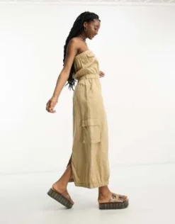 COLLUSION - Vestito Midi A Fascia Con Tasche Colore Neutro -Vendite ASOS Maternity || RIVER ISLAND || Monki 204163010 4