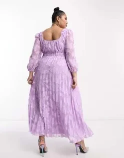 ASOS DESIGN Curve - Vestito Midi A Pieghe Con Scollo A Cuore Lilla Dévoré -Vendite ASOS Maternity || RIVER ISLAND || Monki 204163313 2