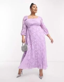 ASOS DESIGN Curve - Vestito Midi A Pieghe Con Scollo A Cuore Lilla Dévoré -Vendite ASOS Maternity || RIVER ISLAND || Monki 204163313 3