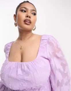 ASOS DESIGN Curve - Vestito Midi A Pieghe Con Scollo A Cuore Lilla Dévoré -Vendite ASOS Maternity || RIVER ISLAND || Monki 204163313 4