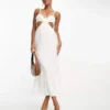 ASOS DESIGN - Vestito Midi Bianco Slavato Con Cut-out E Fascette