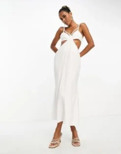 ASOS DESIGN - Vestito Midi Bianco Slavato Con Cut-out E Fascette -Vendite ASOS Maternity || RIVER ISLAND || Monki 204164199 4