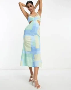 ASOS DESIGN - Vestito Midi Con Cut-out E Fascette Color Acqua Slavato Con Stampa Geometrica -Vendite ASOS Maternity || RIVER ISLAND || Monki 204164452 3
