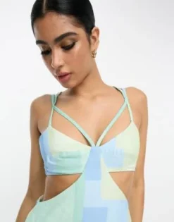 ASOS DESIGN - Vestito Midi Con Cut-out E Fascette Color Acqua Slavato Con Stampa Geometrica -Vendite ASOS Maternity || RIVER ISLAND || Monki 204164452 4