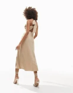 ASOS DESIGN - Vestito Midi Monospalla Allacciato Al Collo Con Cut-out Color Pietra Slavato -Vendite ASOS Maternity || RIVER ISLAND || Monki 204164469 3