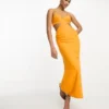 ASOS DESIGN Tall - Vestito Midi Arancione Slavato Con Fascette Multiple E Cut-out