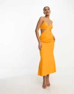 ASOS DESIGN Tall - Vestito Midi Arancione Slavato Con Fascette Multiple E Cut-out -Vendite ASOS Maternity || RIVER ISLAND || Monki 204164525 4