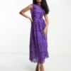 ASOS DESIGN - Vestito Midi In Pizzo Viola Con Fiocco Sul Retro