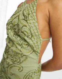 ASOS DESIGN Tall - Vestito Midi Accollato Kaki Decorato Con Perline A Specchio -Vendite ASOS Maternity || RIVER ISLAND || Monki 204165598 2