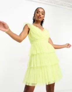 Anaya Petite - Vestito Corto A Balze Con Spalline Sottili Color Lime Con Volant -Vendite ASOS Maternity || RIVER ISLAND || Monki 204167106 3