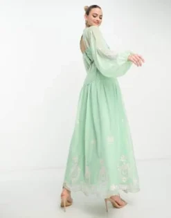 ASOS DESIGN Tall - Vestito Lungo Con Scollo A V Aperto Dietro Verde Con Finiture In Pizzo E Ricamo -Vendite ASOS Maternity || RIVER ISLAND || Monki 204175283 3