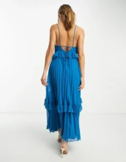 ASOS DESIGN - Vestito Midi A Pieghe Con Spalline Sottili Blu Con Volant -Vendite ASOS Maternity || RIVER ISLAND || Monki 204175355 4