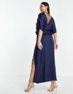 ASOS DESIGN Tall - Vestito Midi In Raso Blu Navy Ricamato Con Volant In Vita -Vendite ASOS Maternity || RIVER ISLAND || Monki 204175543 3
